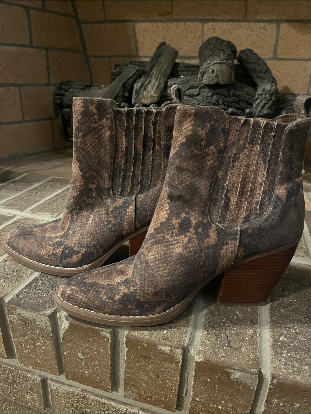 Madden Girl Brown Snake-Print Suede Ankle Booties
